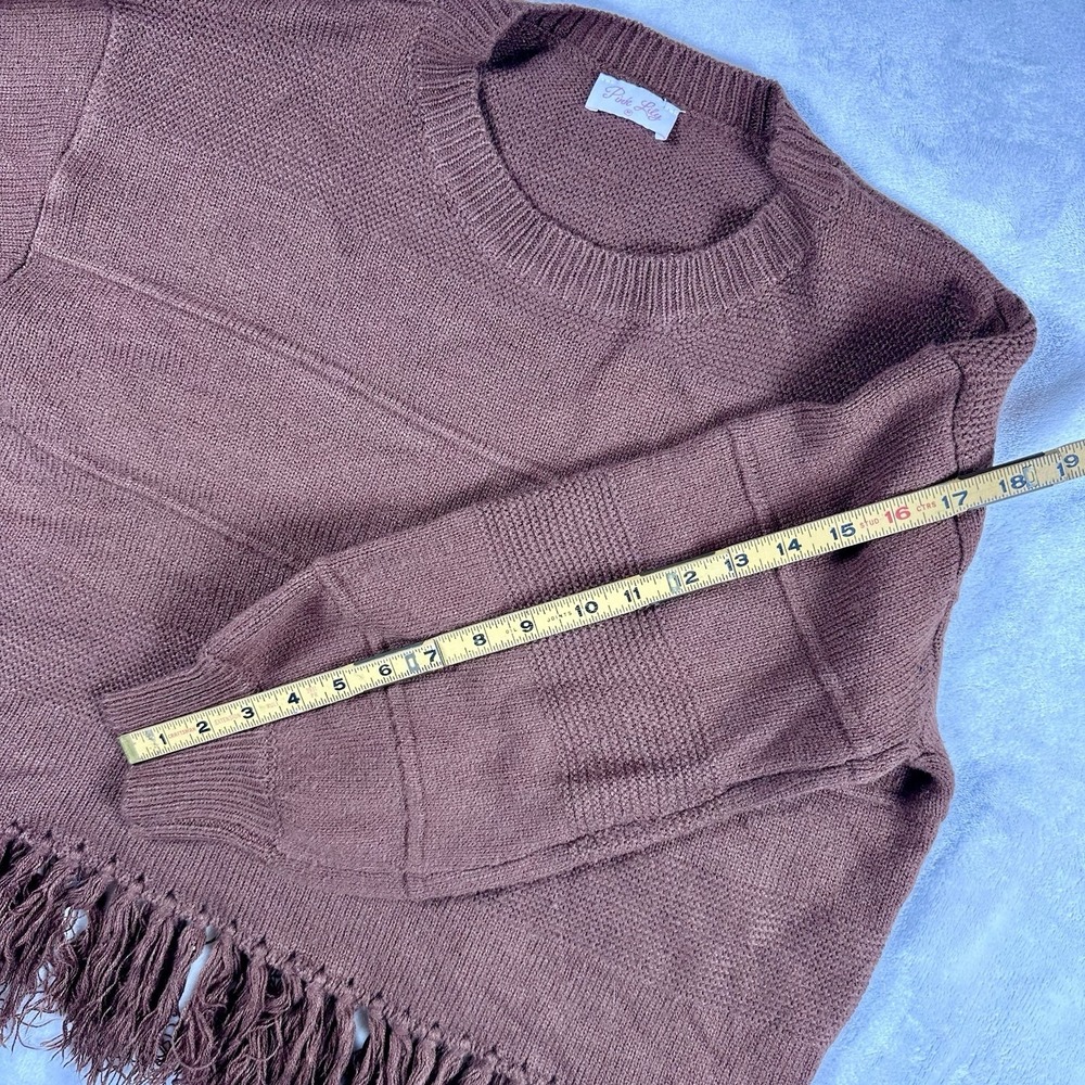 Pink Lily Womens M Mauve Fringe Hem Knit Sweater Long Sleeve Boho Oversized - Picture 8 of 11